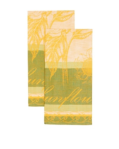 Mierco Fine Linens Set of 2 Sunflowers Jacquard Tea Towels [Green]