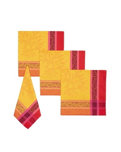 Mierco Fine Linens Set of 4 Olives Jacquard Napkins, Red/Gold, 18″ x 18″