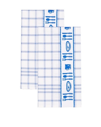 Mierco Fine Linens Set of 2 Cutlery Jacquard Tea Towels, White/Blue, 20″ x 26″