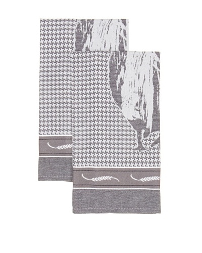 Mierco Fine Linens Set of 2 Rooster Jacquard Tea Towels [Black]