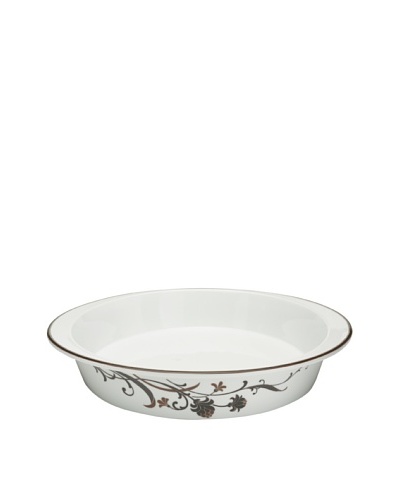 Mikasa Cocoa Blossom 11″ Pie Dish, White/Dark Brown