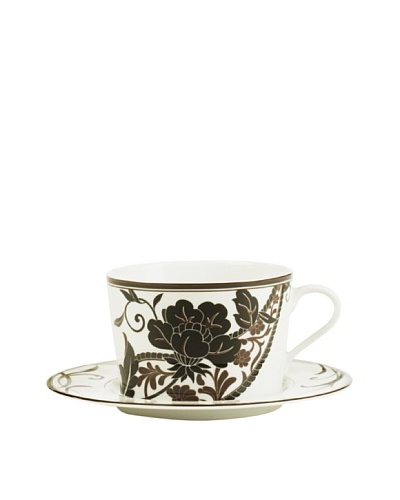 Mikasa Cocoa Blossom 12-Oz. Cappuccino Cup & Saucer Set, White/Dark Brown