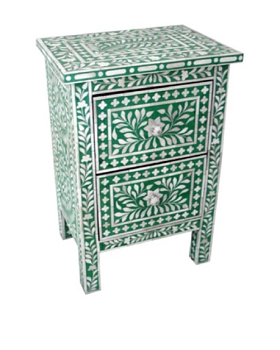 Mili Designs 2 Drawers Bone Inlay Bedside, Green/Cream