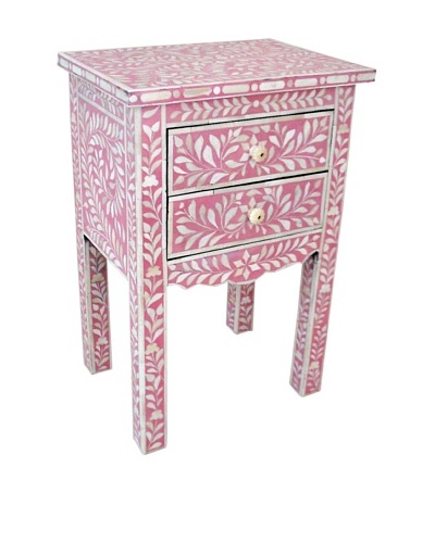 Mili Designs 2 Drawers Bone Inlay French Bedside, Pink/Cream