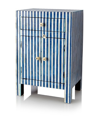 Mili Designs 1 Drawer 2 Doors Striped Bone Inlay Bedside, Blue/Cream