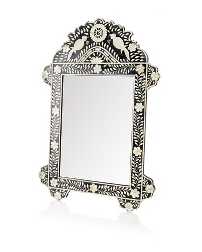 Mili Designs Bird Design Mother of Pearl Mirror, Black