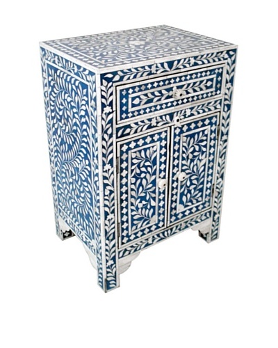 Mili Designs 1 Drawer 2 Doors Bone Inlay Bedside, Blue/Cream