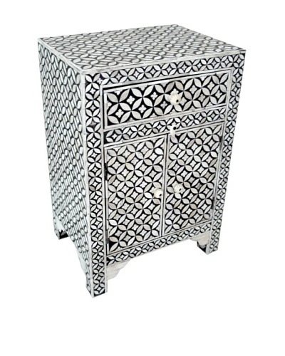 Mili Designs 1 Drawer 2 Doors Geo Design Bone Inlay Bedside, Black/Cream