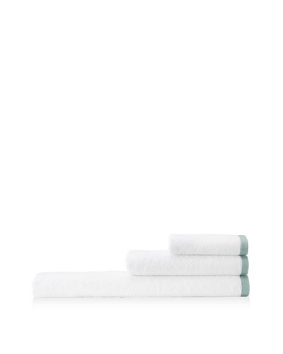 Mili Designs NYC Basic Towel Set with Contrast Border, White/Aqua