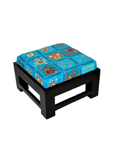 Modelli Creations Khambari Floor Cushion with Wooden Stool, Blue