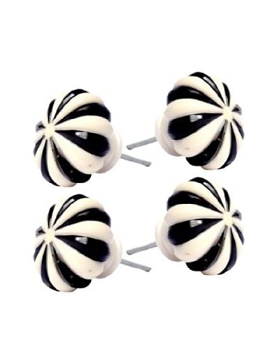 Modelli Creations Set of 4 Black & White Ceramic Flower Knobs