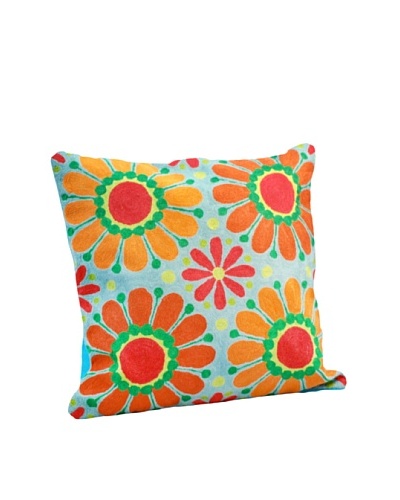 Modelli Creations Sunflower Crewel Work Pillow, Blue