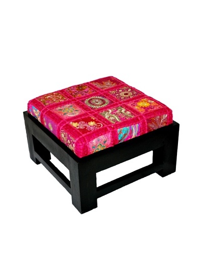 Modelli Creations Khambari Floor Cushion with Wooden Stool, Pink