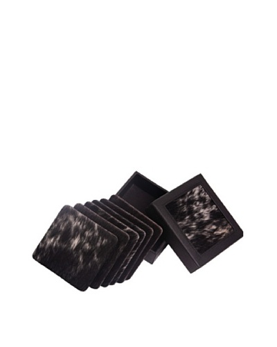 Moo-Moo Designs Set of Boxed Cowhide Coasters, Black