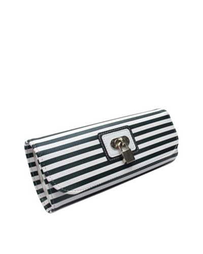 Morelle & Co. Classic Striped Travel Accessories Case with Lock and Key, Navy