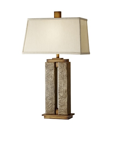 Feiss Justice Table Lamp, Crackled Cream Finish with Faux Silver Silk Shade