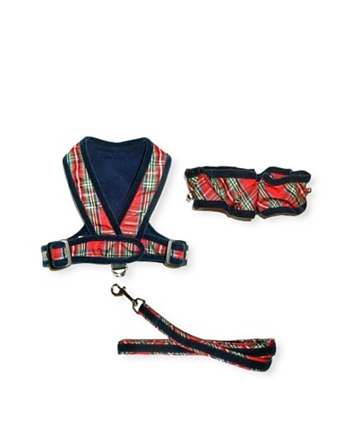 My Canine Kids Precision Fit Harness, Neck Scrunchie & Lead Gift Set [Plaid/Navy Velvet]