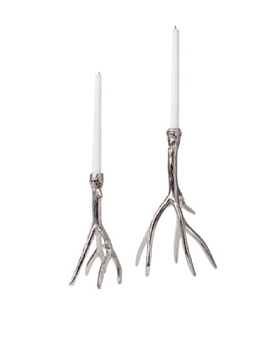 Napa Home & Garden Set of 2 Teton Lodge Antler Candle Holders, Silver