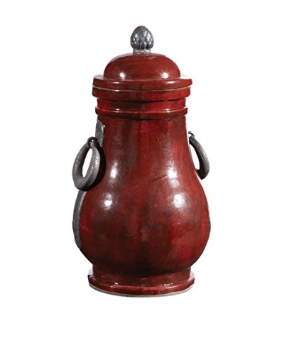 Napa Home and Garden Lidded Urn With Metal Handles, Red