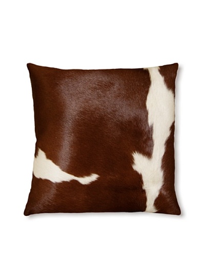 Natural Torino Cowhide Pillow, Brown/White, 16″ x 16″