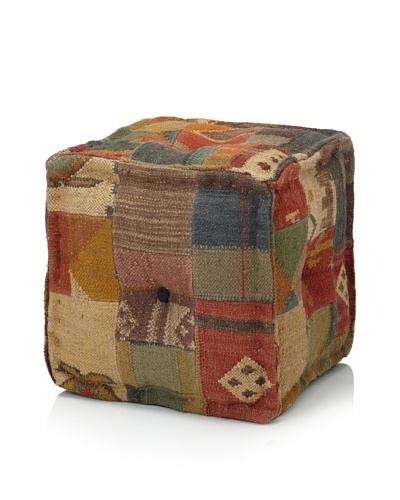 Classic Home Malkara Kilim Square Pouf, Multi