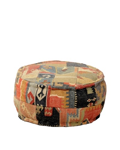 Classic Home Malkara Kilim Round Pouf, Multi