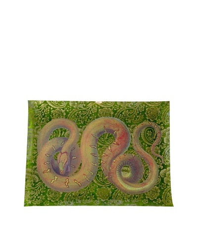 Victoria Fischetti Snake on Green Handmade Decoupage