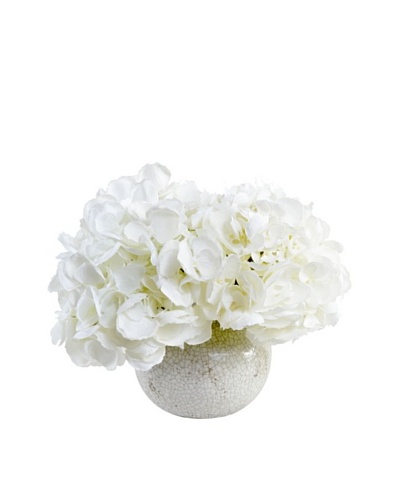 New Growth Designs White Hydrangea in Crackle-Glazed Fluted Clay Vase