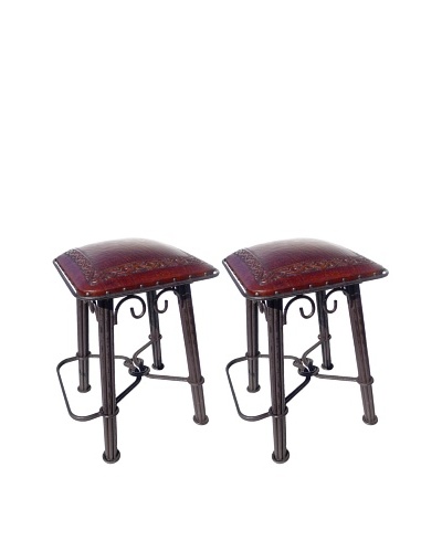 New World Trading Classic Western Iron Barstool With Back, Antique Brown
