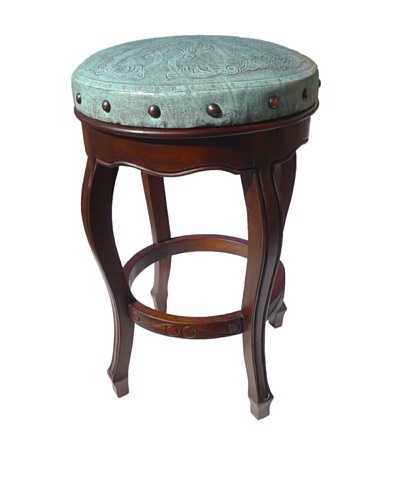 New World Trading Spanish Heritage Round Barstool, Turquoise