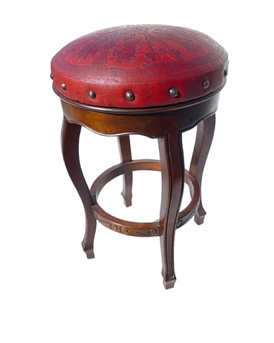 New World Trading Spanish Heritage Round Barstool, Red