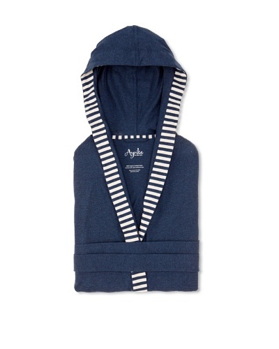 Nine Space Jersey Knit Robe with Striped Trim [Steel Blue]