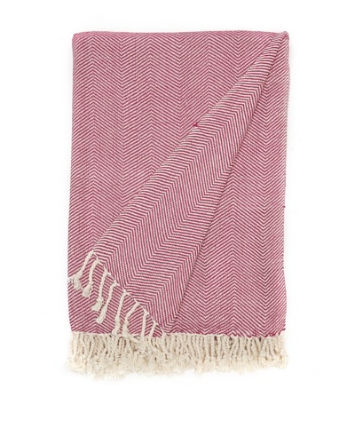 Nine Space Viscose from Bamboo Herringbone Throw, Fuchsia/Cream