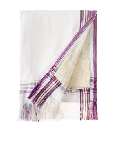 Nomadic Thread Society Fringed Surf Sarong Towel, White/Purple, 69″ x 43″