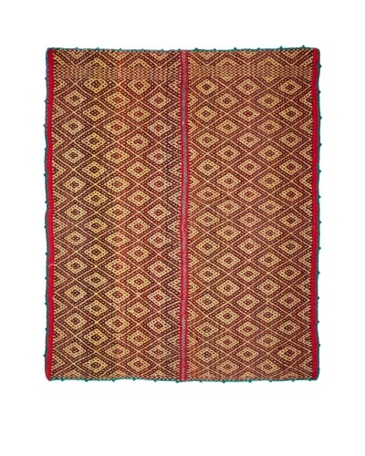 Nomadic Thread Society Handwoven Peruvian Rug, Maroon/Light Yellow/Turquoise, 65.5 x 54