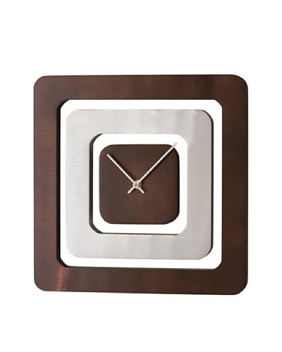 Nova Perimeter Wall Clock, Brushed Aluminum/Dark Brown