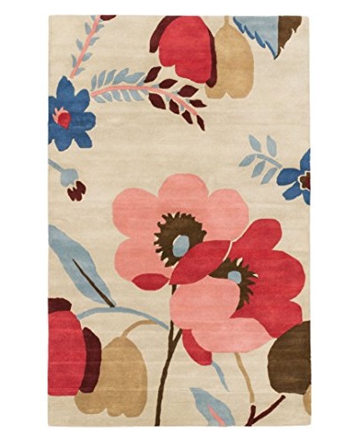 Oak Rugs Hand-Made Flower Delight Wool Rug, Cream, 5′ x 8′