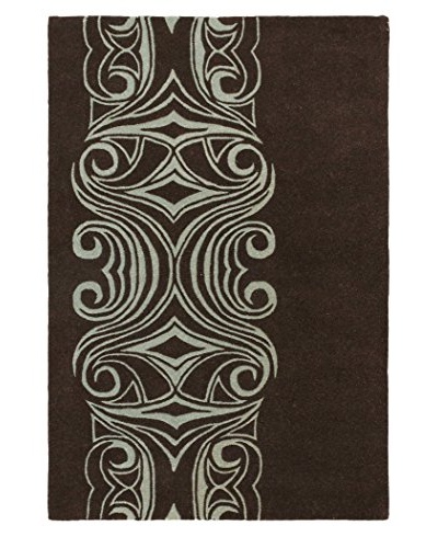 Oak Rugs Hand-Made Impressions Wool Rug, Dark Brown/Light Blue, 4′ x 6′