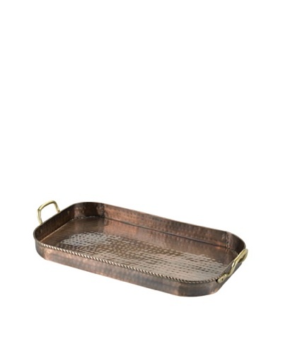 Old Dutch International Oblong Tray with Cast Brass, Antique Copper, 18