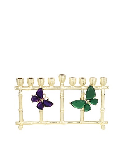 Olivia Riegel Butterfly Menorah with Hand-Set Emerald and Amethyst Swarovski Crystals and Glass Gems
