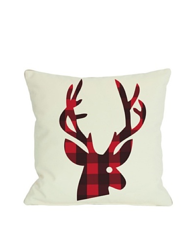 One Bella Casa Plaid Reindeer Reversible Pillow