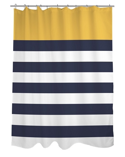 One Bella Casa Nautical Stripes Shower Curtain, Mimosa/Navy/White