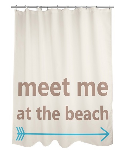 One Bella Casa Meet Me at the Beach Shower Curtain, Oatmeal/Blue