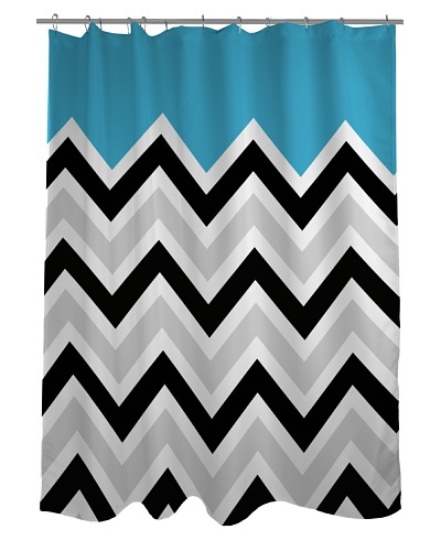 One Bella Casa Chevron Solid Shower Curtain, Black/White/Aqua