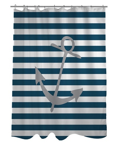 One Bella Casa Striped Anchor Shower Curtain, Blue/White/Grey