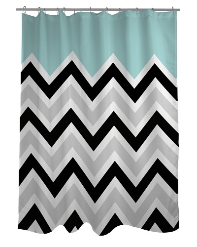 One Bella Casa Chevron Solid Shower Curtain, Black/White/Light Blue