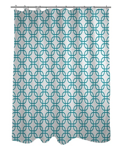 One Bella Casa Hisa Geometric Shower Curtain, White/Peacock Blue