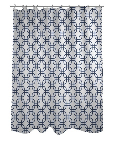 One Bella Casa Hisa Geometric Shower Curtain, White/Navy