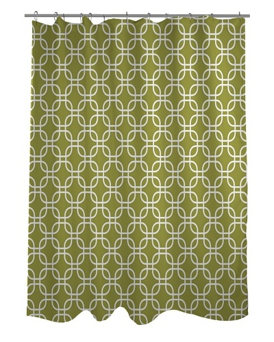 One Bella Casa Hisa Geometric Shower Curtain, Oasis Green/White