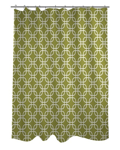 One Bella Casa Hisa Geometric Shower Curtain, Oasis Green/White